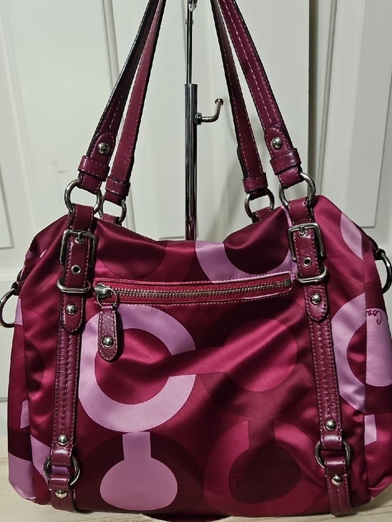 Coach Handbags - Coach EUC Op Art Riley Pink and Magenta Satin Satchel Shoulder Bag
